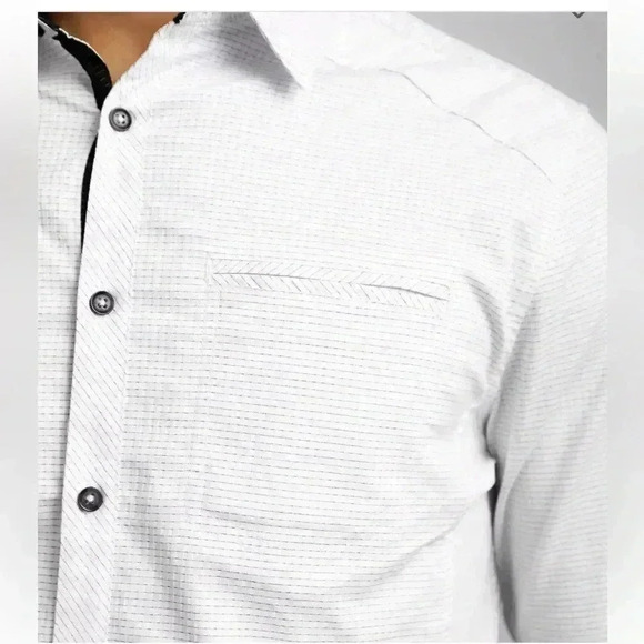 J.B. Holt Striped Standard Stretch Long Sleeve Button Up Shirt-White/Black- SZ-S - Picture 4 of 11